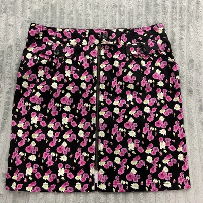 Falda Nicole Miller Mujer 14 Negra Rosa Floral Retro Frontal Cremallera Hasta la Rodilla Foto 1 de 4