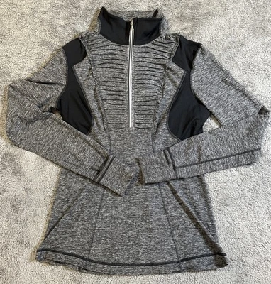 Lululemon Top Womens 10 Black Gray Run Your Heart Out 1/2 Zip Pullover Active - Image 1 of 4