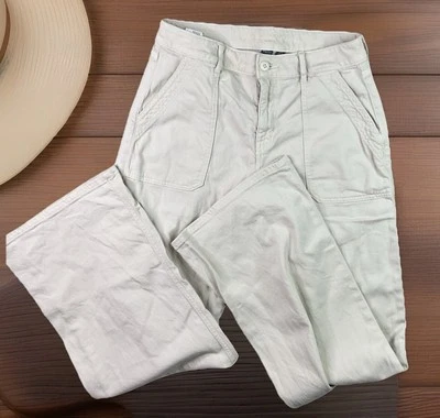 Pantalones de mezclilla American Eagle tiro súper alto holgados pierna ancha beige para mujer talla 2 R elásticos Foto 1 de 4