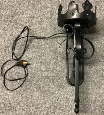 Antique Spanish Revival Black Hand Wrought Iron Wall Sconce unpolarized plug in - Image 1 of 4