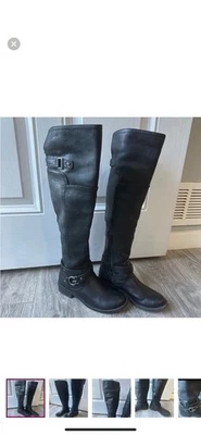 Guess Boots Womens 5.5 M Tall Riding Black Leather Knee-Hi Round Toe Block Heels - Image 1 of 4