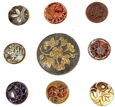 Lote de 9 botones antiguos de metal victoriano Foto 1 de 4