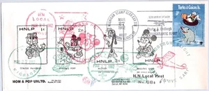 DISNEY MICKEY MOUSE, CHARLES LINDBERGH, NAKANO PERFINS TURKS & CAICOS FDC - Picture 1 of 2