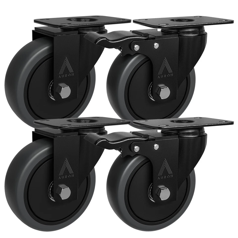 AUROH Industrial Strength Heavy Duty 100mm Rubber Swivel Castor Wheels – 700KG Trolley