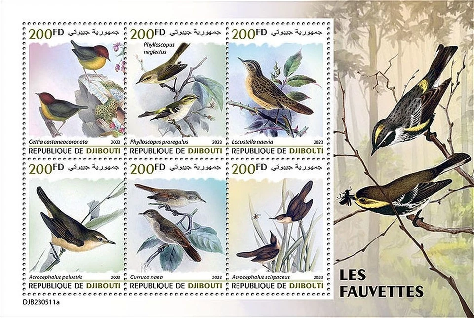 WARBLERS Pájaros Curruca Pájaro Cantor MNH 6v-Sello Hoja #2693 (2023 Djibouti) Foto 1 de 1