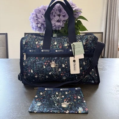 NWT Lesportsac Totoro Garden Deluxe Medium Weekender Duffel Bag Pouch 2 Pieces - Image 1 of 4