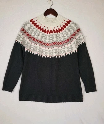 J. Jill Sweater Womens Medium Fair Isle Nordic Black Red White Festive Knit  - Image 1 of 4
