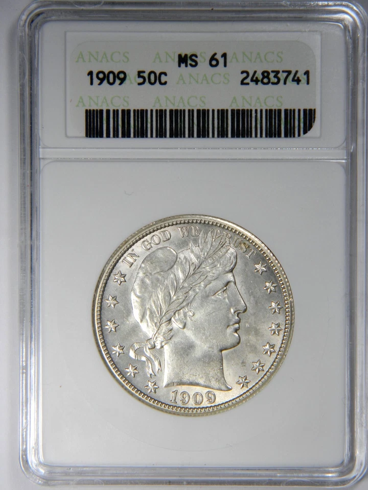1909 BARBER HALF DOLLAR ~ ANACS MS61 ~ **UNDERGRADED GEM?!** - Image 1 of 4
