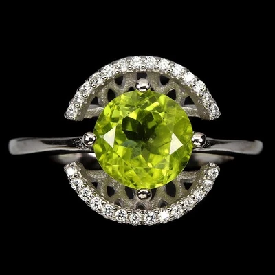 Valentine 925 Sterling Silver Round Ring with 7mm Peridot and Zirconia... - Image 1 of 4