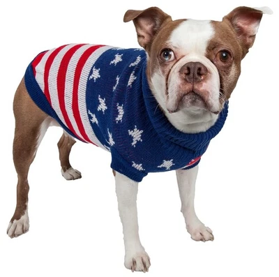 Suéter Patriot Star perro diseñador tejido con cable cuello tortuga ropa de invierno Foto 1 de 4