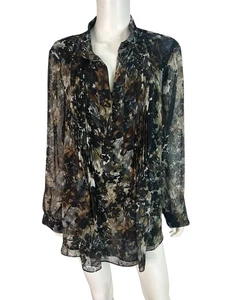 Coldwater Creek Blouse Tunic Top Floral Textured Sheer Lined Long Sleeve Size 2X - Picture 1 of 13
