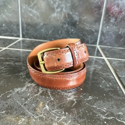 Cinturón de cuero cepillado Cole Haan marrón envejecido para hombre talla 36 hebilla de latón macizo Foto 1 de 4