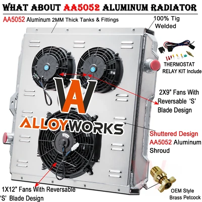 3Row Radiator Shroud Fan Fit 1992-01 AM General Hummer, 2002-06 Hummer H1 6.5L Foto 1 de 4