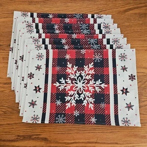 Juego de 8 manteles individuales Buffalo Plaid copo de nieve casa de campo vacaciones de invierno 12x18" - Imagen 1 de 11