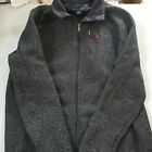 US Polo Assn Fleece Jacket Black Gray Logo Mens Full Zip Up Size LT Sweater 