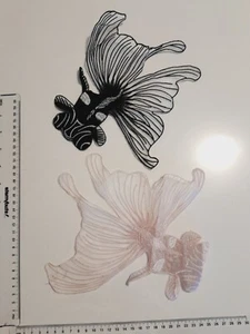 DIY 1 Black & 1 Pale Pink Goldfish Patch Sew On Embroidered Embroidery Craft - Picture 1 of 6