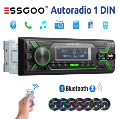 1 DIN MP3 7Farben Autoradio Mit FM USB Bluetooth Freisprech Fernbedienung TF AUX - Bild 1 von 4