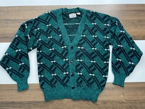 Sostanza Fashion Police Mens Size M Green Rib Knit Cardigan Sweater V Neck - Picture 1 of 8