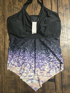 Womens Swim Modest Tankini Padded Top Black Gradient Size 5XL - Picture 1 of 2