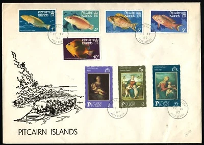 SAVOYSTAMPS – PITCAIRN ISLANDS FDC WITH CACHET – 1987 – FISH SET & CHRISTMAS SET - Image 1 of 2