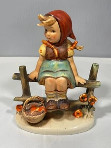 Hummel Just Resting Girl on Fence with Basket Flowers Vintage Figurine Germany - Picture 1 of 6