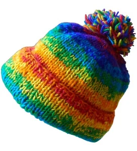 Commerce Équitable Doublure Polaire Arc-en-Ciel Bonnet Laine Skate Ski Hippie - Imagen 1 de 4