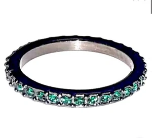 Ring: Eternity Band Green Crystal Detail. Black. Size P ( Approx) PACK OF 2. - Picture 1 of 22