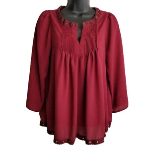Crescent Red Pintuck Blouse Small Grommet Trim Boho Romantic Peasant Festival - Picture 1 of 8