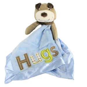 Carter's Blue dog lovie Lovey brown puppy blue satin trim blankie HUGS Plush - Picture 1 of 6