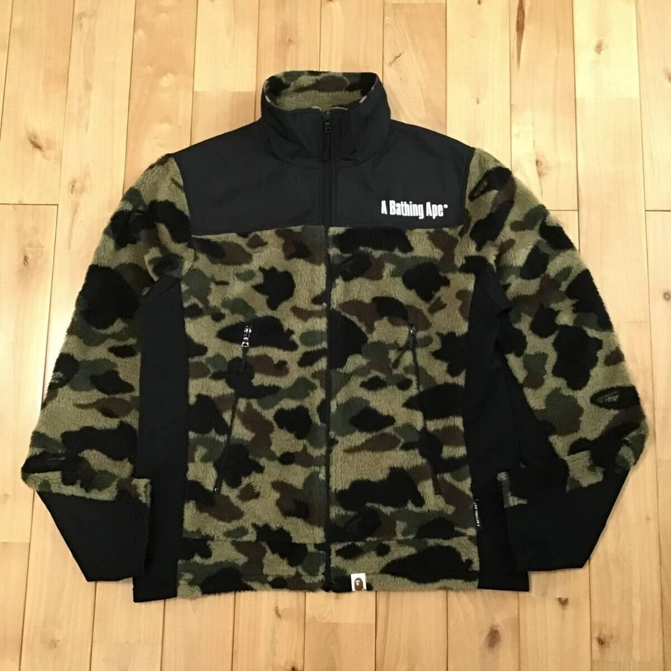 BAPE Fleece jacket 1st camo green x black A Bathing Ape Size M - Image 1 of 4