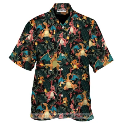 Camisa havaiana Chamander Evolution Pokemon Aloha verão praia botão para baixo - Imagem 1 de 2