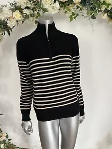 JOULES Portmore 1/4 Zip Jumper Size 8 10 12 14 16 18 & 20 Black Oat Stripe Knit - Picture 1 of 20