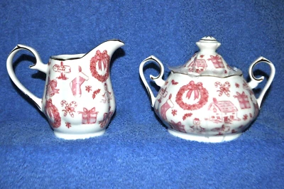 Juego de crema y azúcar de Navidad de porcelana fina Grace Teaware Foto 1 de 3