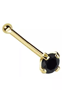 Nasenring Ohrstecker Knochen 20 g 3 mm echter schwarzer natürlicher Diamant 14 Karat Gelbgold - Bild 1 von 6