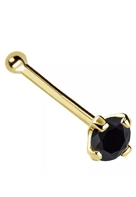 Anillo Nariz Hueso 20G 3mm Genuino Negro Diamante Natural Oro Amarillo 14K Foto 1 de 2