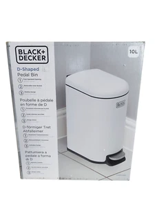 Black & Decker 10 Litre D-Shaped Slimline Metal Pedal Bin with Removable Bucket - Picture 1 of 4