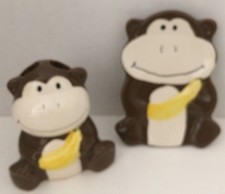Monkey Bathroom Set Toothbrush Holder Soap Dish Ceramic Kid Yellow New