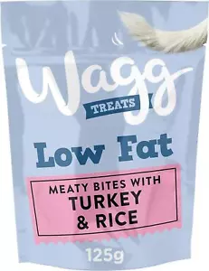 Low Fat Dog Treats - Turkey & Rice - Baked Meaty Bites - Wagg - 7x125g - Picture 1 of 8