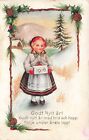 Pocztówka ~ Godt Nytt arl, Norweski Szczęśliwego Nowego Roku, Dziewczyna z pudełkiem oznaczona 1916