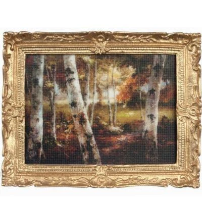 Framed Picture Birch Trees in Autumn pf1113 DOLLHOUSE Miniature - Image 1 of 3