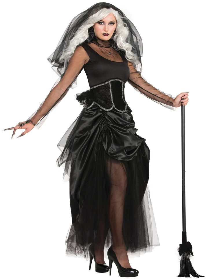 Ladies Black Shadow Ghost Costume Halloween Fancy Dress Outfit UK Size 10-14 - Image 1 of 1