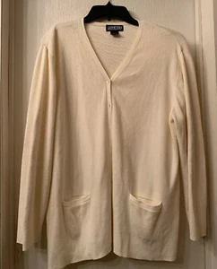 LANDS END Women Cardigan Cream Sweater Large 14-16  Slouch Pocket Long SLeeve - Picture 1 of 4