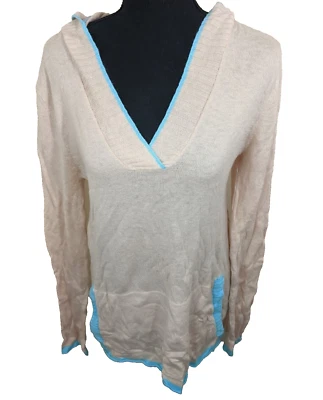 Fresh Produce Sweater Tunic Hi-Lo Lightweight Knit Hooded V-Neck Long Sleeve M/L - Image 1 of 4