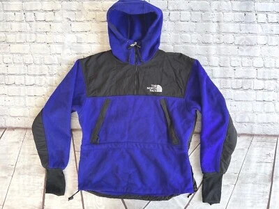 RARE NORTH FACE Blue Hooded Anorak Pullover Side Zip Denali Sweater Large USA  - Image 1 of 4