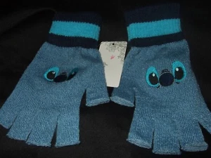 Cute New Blue Lilo And Stitch Face Space Alien Disney Movie Fingerless Gloves - Picture 1 of 3