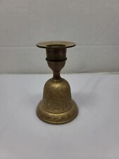 Vintage Engraved Floral Brass Bell with Candle Holder 4" Made in India