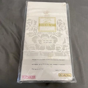 Neu Vintage Dampfschiff Marke Damast weiß mit Blumenmuster Tischdecke & 8 Servietten - Bild 1 von 6