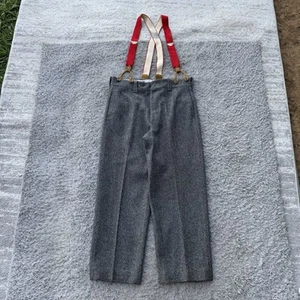 VINTAGE 50s LL BEAN HEAVY WOOL GRAY HUNTING PANTS WITH SUSPENDERS 34x29 - Picture 1 of 12