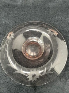 Pink Depression Glass Etched Floral Rolled Edge Compote Bowl - Picture 1 of 3