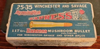 Caja de tren bala Remington Express Mushroom .25-35 munición Winchester & Savage  Foto 1 de 4